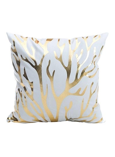 Buy Decorative Cushion Cover White/Gold 45x45cm in UAE