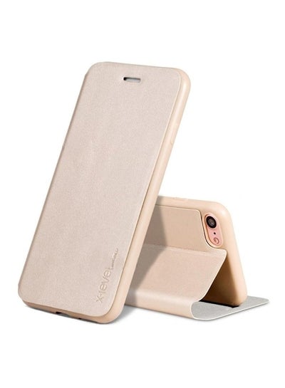 Buy X-level FibColor Leather Flip Case Cover with Screen Protector for iPhone 7 in Gold in UAE