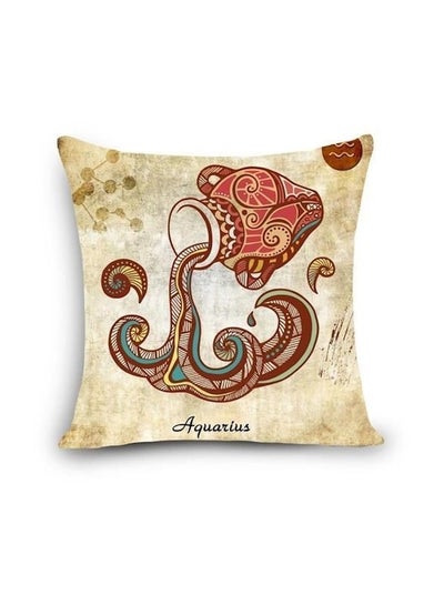 Buy Rius Zodiac Sign Cushion Cover Linen Beige/Brown/Green 40 x 40cm in UAE