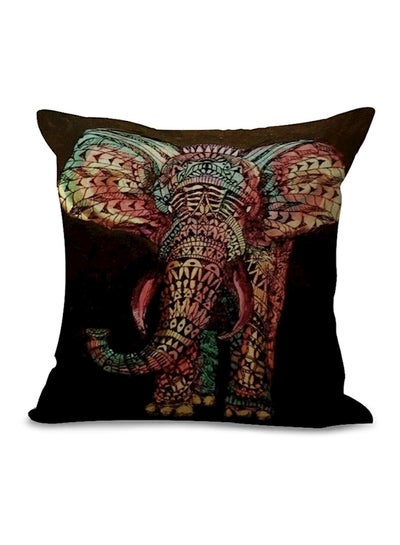 Buy Elephant Design Decorative Cushion Cover Black/Red/Yellow 45x45cm in UAE