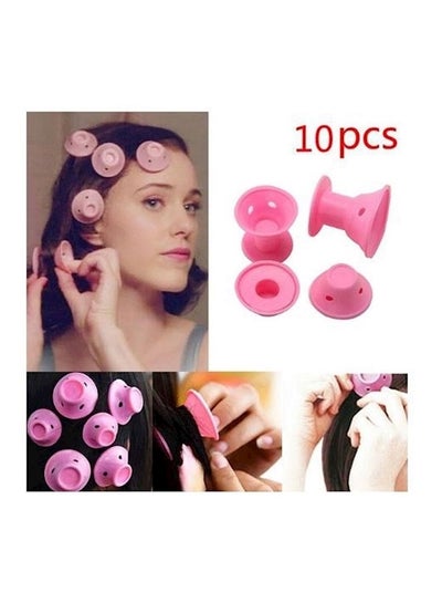 اشتري 10-Piece Hair Curlers Rollers Set وردي في الامارات