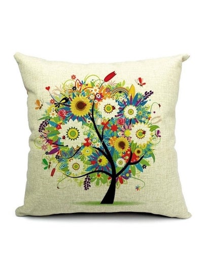 Buy Printed Pillow Cover cotton Beige/Green/Black 45x45cm in UAE