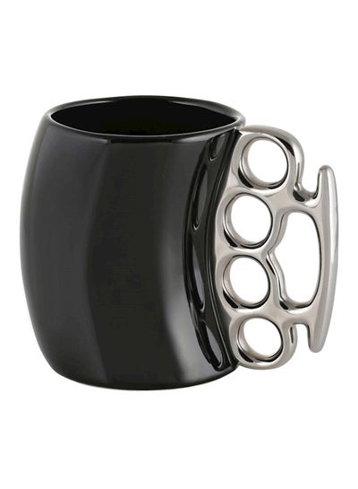 Buy Ceramic Coffee Mug With Chrome Handle Black/Silver 10x12.5x8cm in UAE