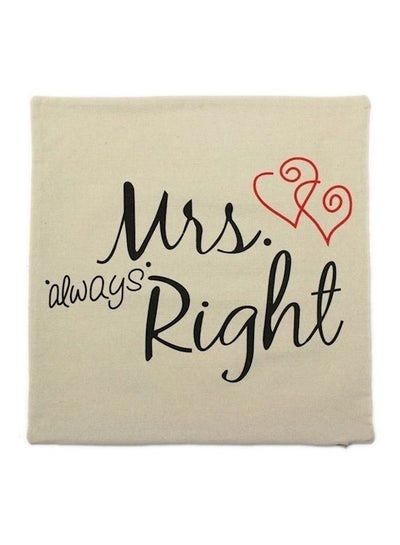 Buy Mrs Always Right Printed Cushion linen Beige/Black/Pink 45x45cm in UAE