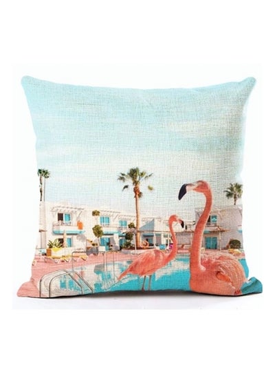 Buy Flamingo Pool Party Print Decorative Cushion Cover Blue/Pink/White 45x45cm in UAE