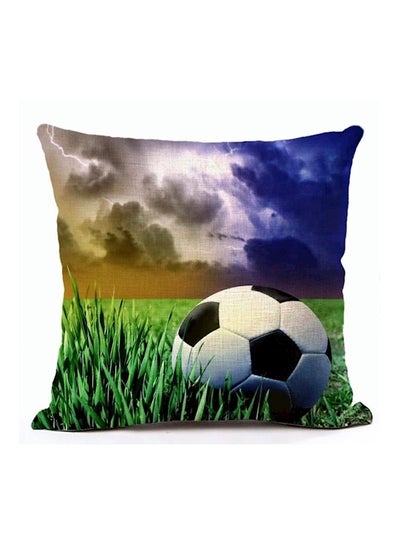 Buy Football Printed Cushion Cover combination Blue/Green/White 45x45cm in UAE