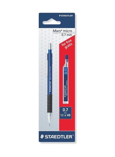 Buy Mars Micro Mechanical Pencil With 12-Piece 0.7Mm HB Lead Refill Set Blue/Black/Silver in UAE