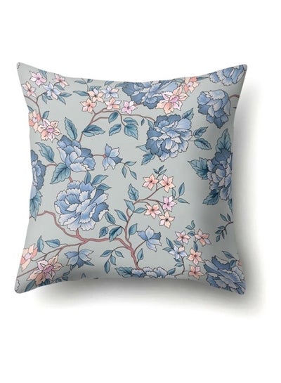 Buy Literary Simple Flower Pillow Blue/White 45x45cm in UAE