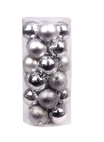 Buy 24-Piece Tree Ornaments Balls Hanger Decorations Silver 6centimeter in UAE