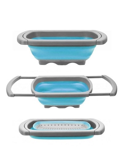 Buy Silicone Telescopic Folding Drain Basket With Extendable Handles Blue/Grey in UAE