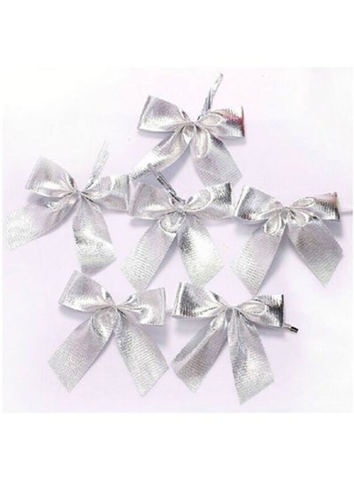 Buy 12-Piece Decorations Bowknot  Tie Ornament Silver 5x5cm in UAE