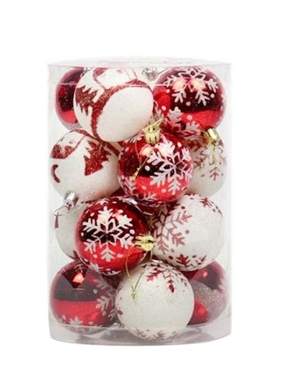 اشتري 16-Piece Painted Balls Bauble Decorations Bright Ball أحمر/أبيض 6 سنتيمتر في الامارات