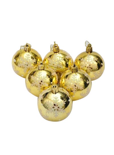 Buy 6-Piece Colourful Snowflake  Ball  Tree Decoration Golden 6cm in UAE