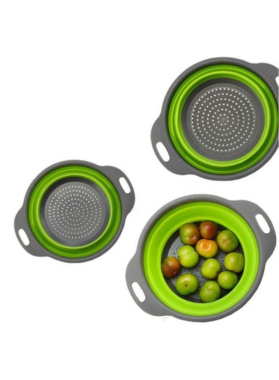 Buy 2-Piece Foldable Vegetable Strainer Green/Grey in UAE