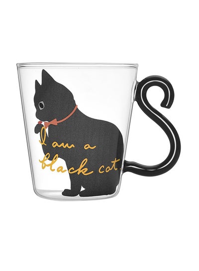 Buy Cute Kitty Glass Water Cup Black/Clear in UAE