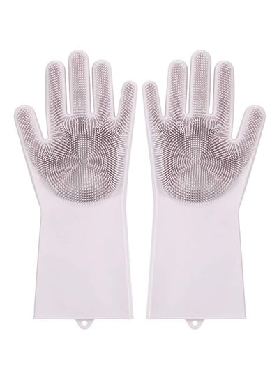 Buy Reusable Silicone Cleaning Brush Scrubber Gloves Grey in Saudi Arabia