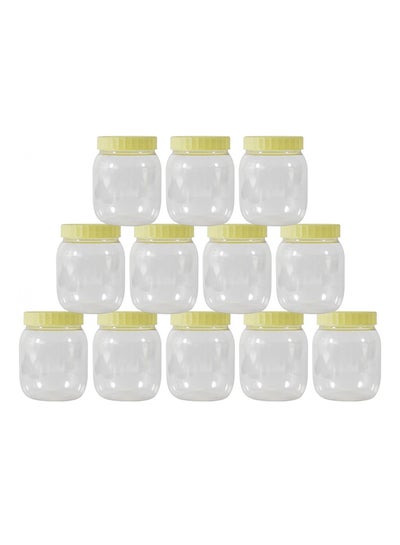 Buy 12-Piece Round Spice Jar White/Yellow 500ml in Saudi Arabia