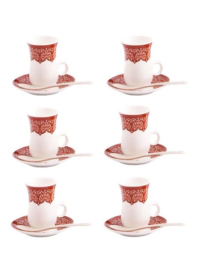 Buy 18-Piece Tea Cup/Saucer/Spoon Set White/Brown in Saudi Arabia