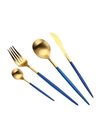 Buy 4-Piece Stainless Steel Western Cutlery Set Blue/Gold in UAE