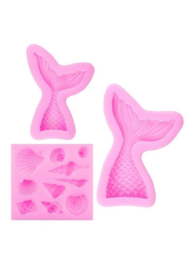 Buy Three-piece Size Fish Tail Marine Series Mermaid Cake Liquid Silicone Fondant Mold Shell Conch Pink lare fishtail 80, small fishtail 50, shell 70grams in Saudi Arabia