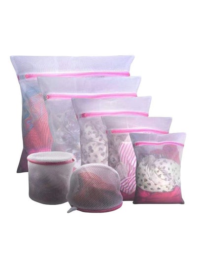 Buy 7-Piece Zipper Laundry Bags Set Pink in Saudi Arabia