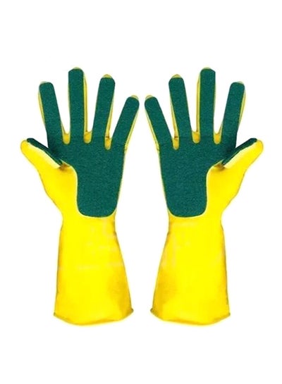 Buy Waterproof Dish Washing Scrubber Gloves Yellow/Green 13.5x6x1centimeter in Saudi Arabia