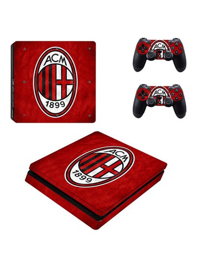 Buy 3-Piece AC Milan Printed Gaming Console And Controller Sticker Set For PlayStation 4 Slim (PS4) in Saudi Arabia
