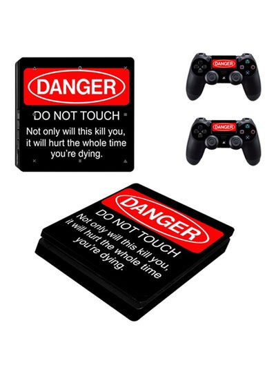 Buy 3-Piece Danger Printed Gaming Console And Controller Sticker Set For PlayStation 4 Slim (PS4) in UAE