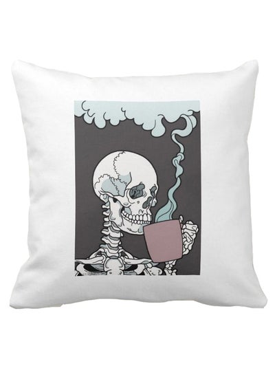 Buy Skull Drinking Coffee Decorative Throw Pillow Multicolour 40 x 40cm in Saudi Arabia