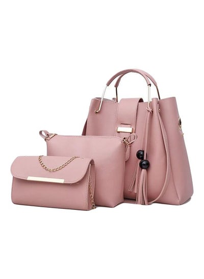 Buy 3-Piece Leather Handbag Set Pink in Saudi Arabia