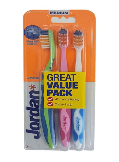 Buy 3-Piece Advanced Cleaning Manual Toothbrush Set Multicolour 3 x 8centimeter in UAE