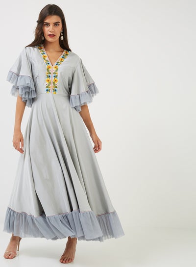 Fancy Jalabiya With Silver Embroidery And Belt