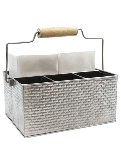 Buy Rectangular Flatware Caddy With Handle Silver in UAE