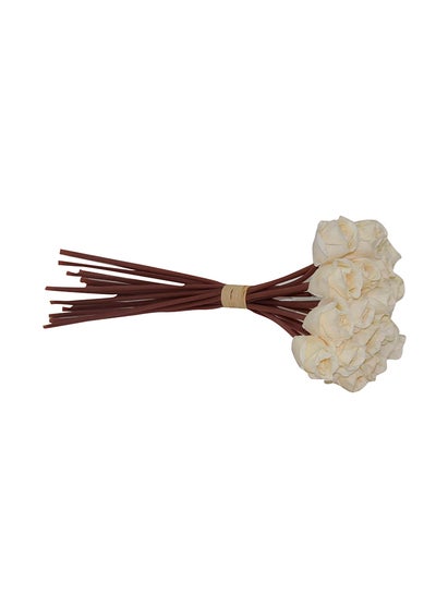 Buy Decorative Bundle Of Artificial Roses Damask White/Brown 7cm in Saudi Arabia