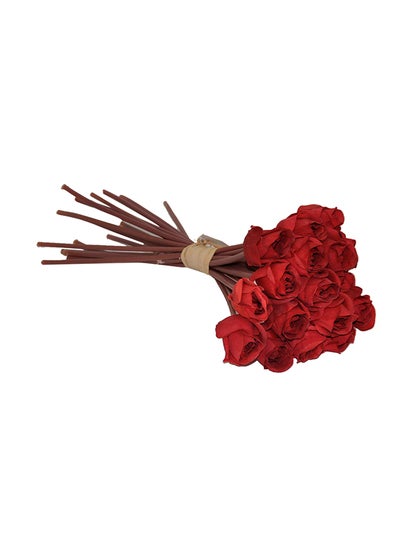 Buy Decorative Bundle Of Artificial Roses Damask Red/Brown 7cm in Saudi Arabia