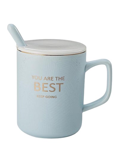 Buy Tea Cup Lid With Spoon Light Blue 9x11.5x12centimeter in Saudi Arabia