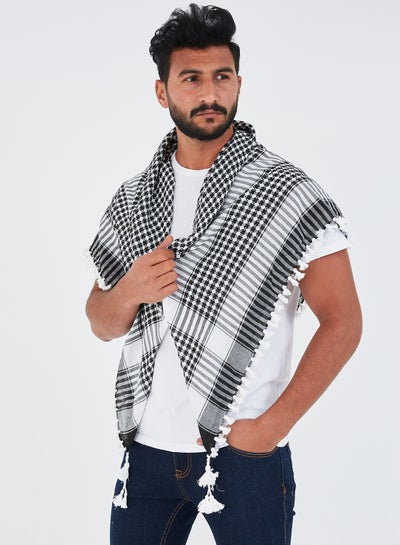 Buy Plaid Arabic Shemagh Scarf Black/White in UAE