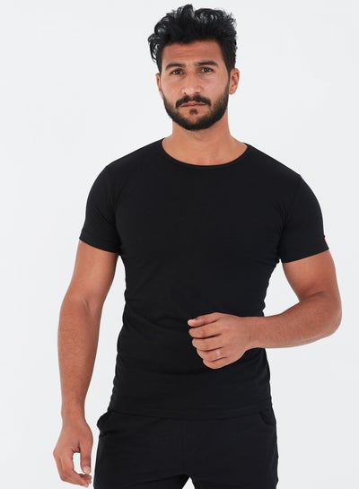 اشتري Solid Design Crew Neck T-Shirt Black في مصر