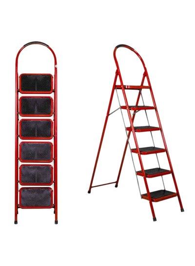 اشتري 6 Steps Foldable Metal Ladder Red/Black 180centimeter في مصر