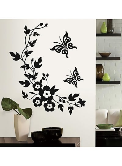 اشتري Flowers And Butterflies Wall Sticker Black 36 x24 سنتيمتر في مصر