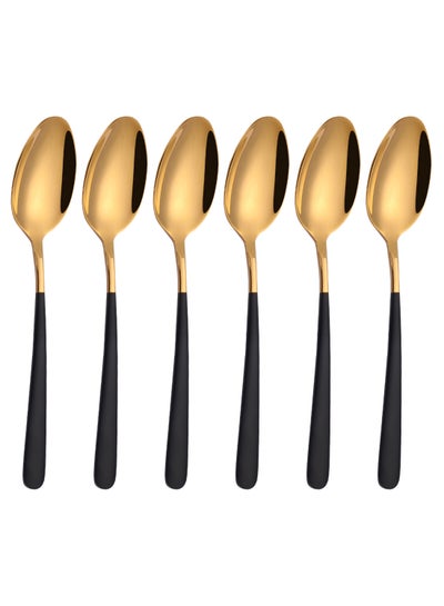 Buy 6-Piece Mirror Finish Table Spoon Set Gold/Black in Saudi Arabia