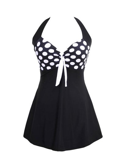 Buy Dot Pattern Backless Swimsuit Black/White in UAE