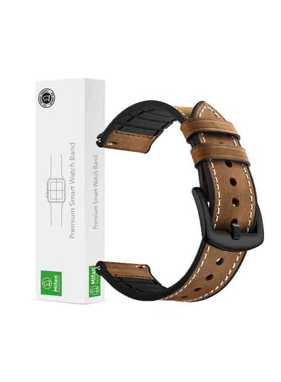 Buy Leather Replacement Band For Samsung/Huawei/Garmin/Fossil Smartwatch 22 mm Brown in Saudi Arabia