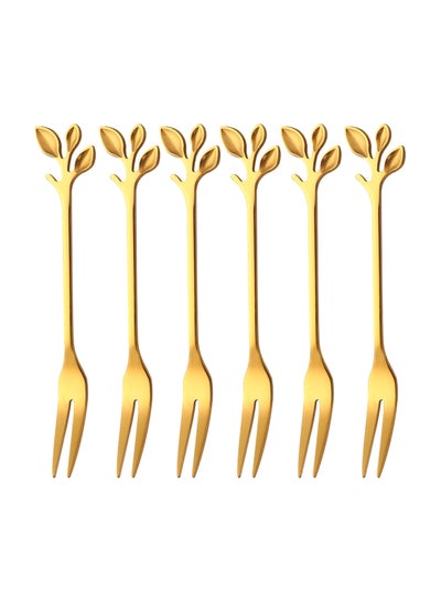 Buy 6-Piece Stainless Steel Fork Set Gold 4.92inch in Saudi Arabia