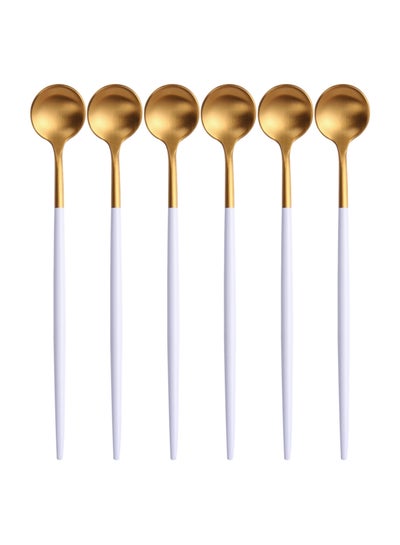 Buy 6-Piece Iced Tea Spoon Set White/Gold 20centimeter in Saudi Arabia