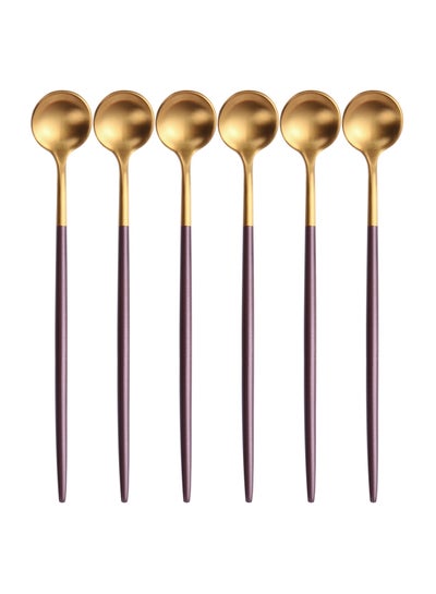 Buy 6-Piece Iced Tea Spoon Set Brown/Gold 20centimeter in Saudi Arabia