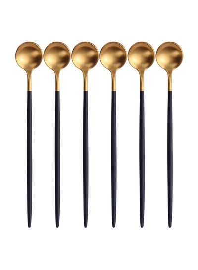 Buy 6-Piece Iced Tea Spoon Set Black/Gold 20centimeter in UAE