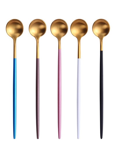 اشتري 5-Piece Long Handle Stirring Spoon Set Black/Gold/Pink 20 سنتيمتر في السعودية