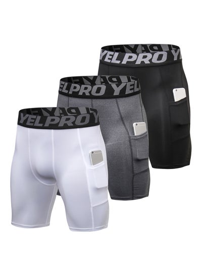 Buy 3 Pack Compression Workout Shorts White/Grey/Black in Saudi Arabia