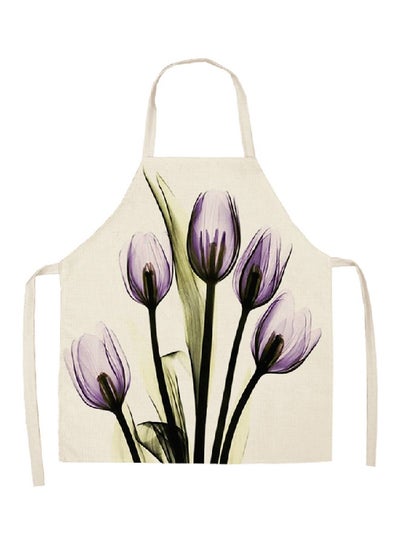 Buy Printed Household Apron Purple/Green/Beige 68x55cm in Saudi Arabia